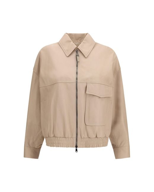 Brunello Cucinelli Natural Glossy Nappa Jacket With Monili Leather