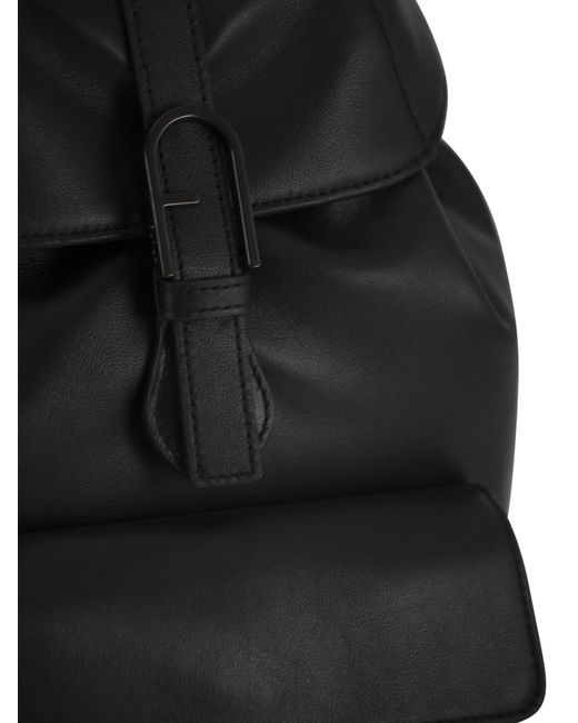 Furla Black Flow Leather Backpack