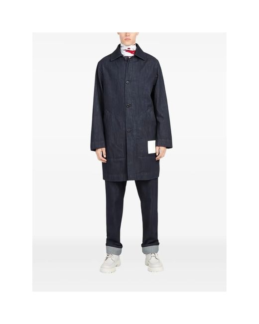 Ferragamo Blue Denim Buttoned Coat for men