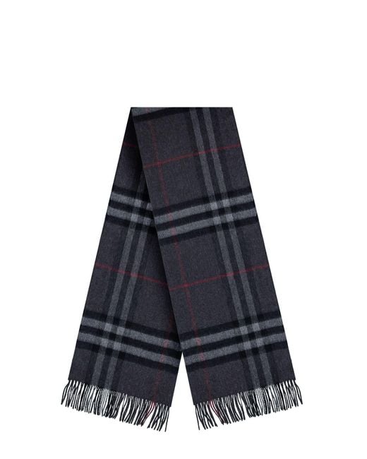Burberry Blue Cachemere Scarf With Giant Check Motif for men