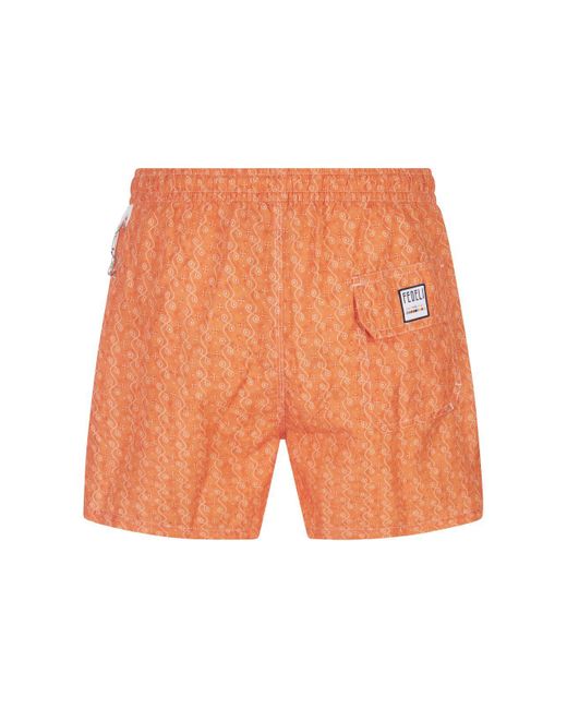 Fedeli Orange Swim Shorts With Micro Pattern for men