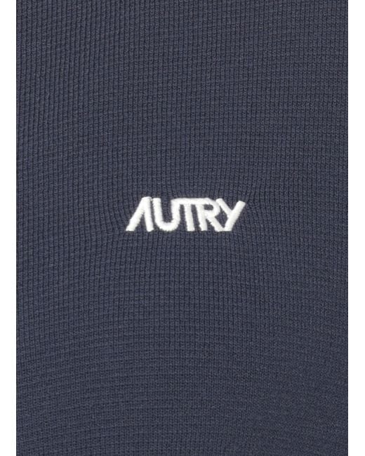 Autry Blue Viscose Sweatshirt With Front Zip