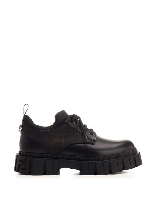 Fendi Black Chunky Sole Derby Shoes for men