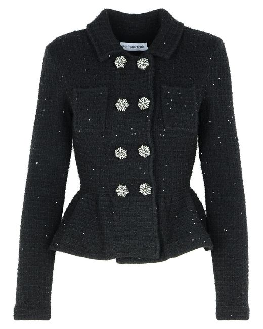 Self-Portrait Black Peplum Polyester Blend Jacket