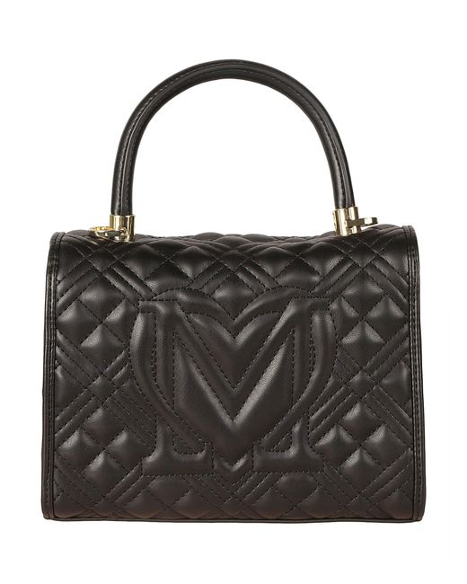 Love Moschino Black Top Handle Quilted Logo Shoulder Bag