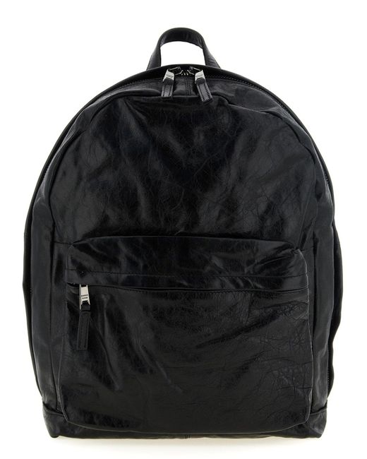 Giorgio Brato Black Crumpled Lambskin Backpack for men