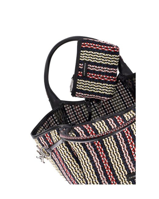 Emporio Armani Multicolor Logo Charm Basket-Weave Tote Bag