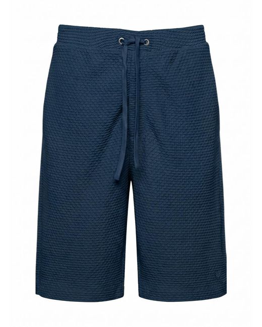 Emporio Armani Blue Embossed Two-Way Stretch Jersey Bermuda Shorts With Elasticated Waist And Logo Embroidery for men