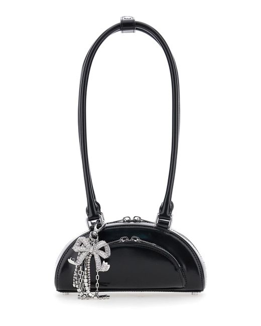 Self-Portrait Black Shoulder Bag With Two Top Handles And Charm Detail On The Front