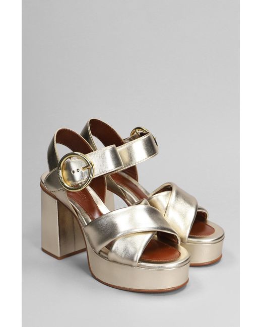 See By Chloé Gray Lyna Light Gold Leather Platform Sandals