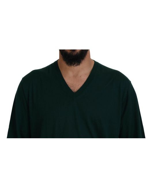 Dolce & Gabbana Green Stunning V-Neck Cashmere Sweater for men