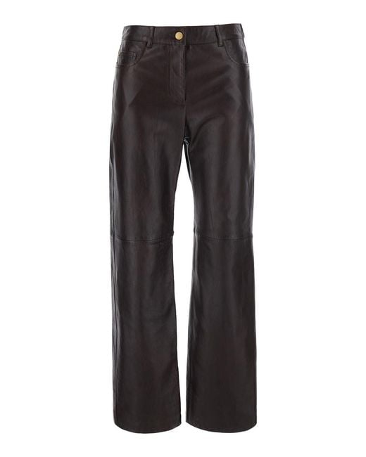 Max Mara Gray Trousers Pesca Leather Lamb