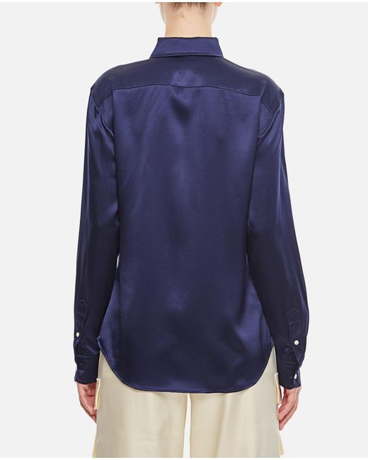 Polo Ralph Lauren Blue Long Sleeve Button Front Silk Shirt