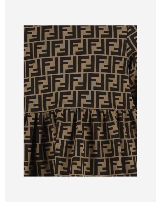 Fendi Black Girls Dress With Ff Pattern Cotton