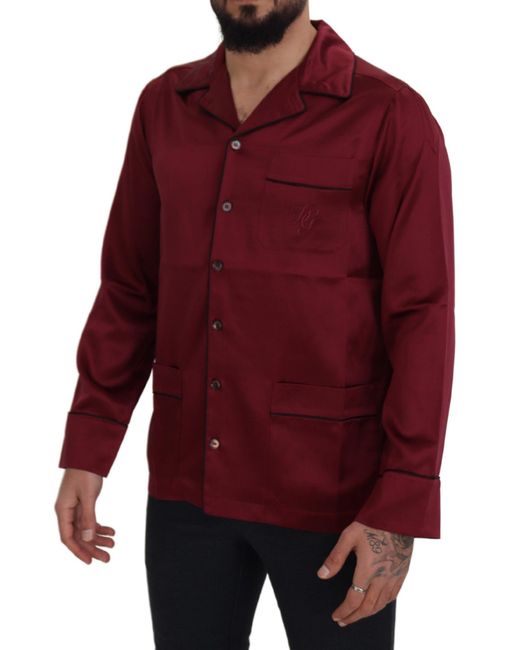 Dolce & Gabbana Red Silk Lounge Top Pajama Sleepwear Shirt for men