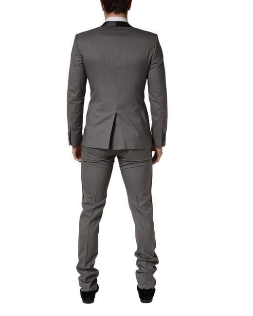 Dolce & Gabbana Gray Wool Single Breasted 1 Button 3Pc Suit Polyester Silk Virgin for men