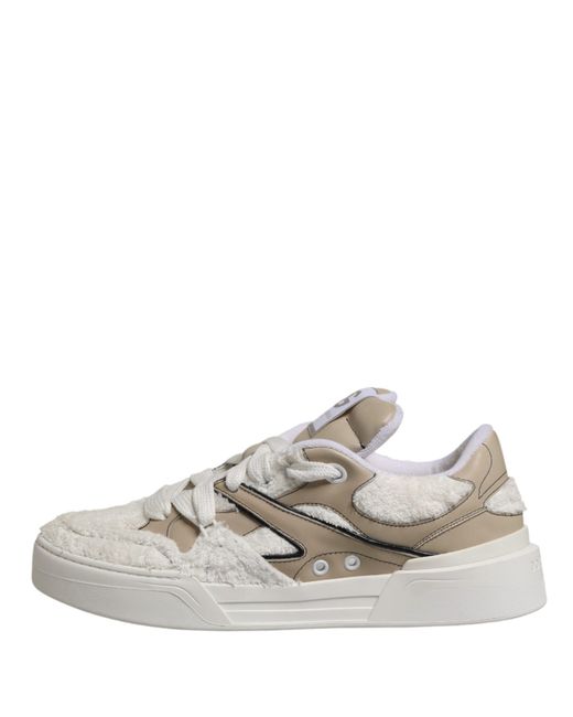 Dolce & Gabbana Natural Faux Shearling Low Top Sneakers Shoes Leather for men