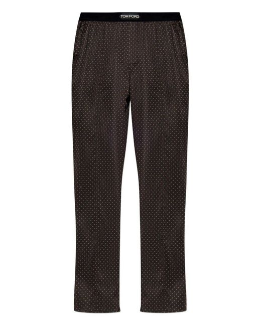 Tom Ford Gray Icon Chocolate Polka Dot Silk Trousers With Stretch Velvet Waistband And Logo On The Front for men