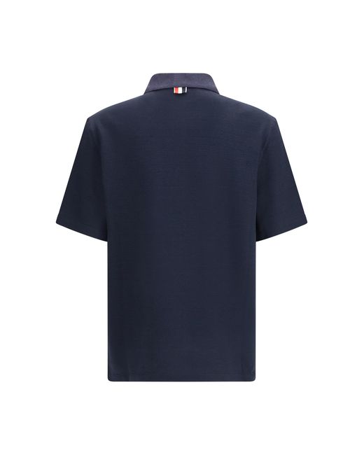 Thom Browne Blue Short-Sleeve Polo With Chest Pocket Shirts for men