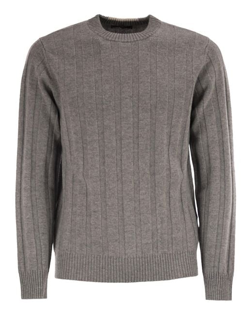 Peserico Gray Wool And Cashmere Ribbed Jumper for men