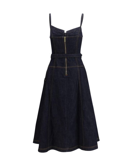 Self-Portrait Blue Denim Flared Midi Dress Cotton; Polyester; Elastane