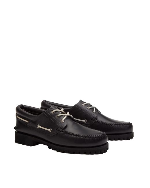 Timberland Black Boat Shoe Lake House 3-Eye Lug Monks Robe Monk's Leather Loafers
