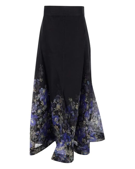 Zimmermann Blue Lyrical Iris Linen & Silk-blend Maxi Skirt