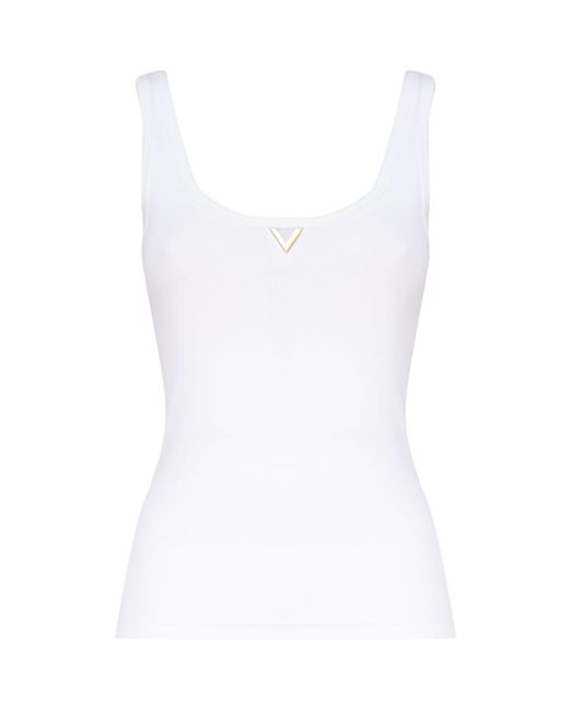Valentino White Tank Top With Logo Plaque