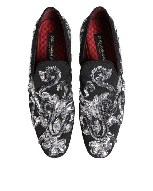 Dolce & Gabbana Black Silver Sequined Loafers Men Dress Shoes for men