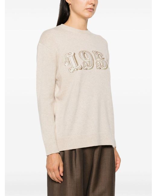 Max Mara Natural Sequined Embroidered Pullover