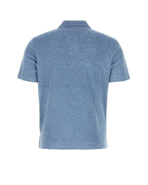 Fedeli Blue Denim Stretch Cotton Blend Polo Shirt for men