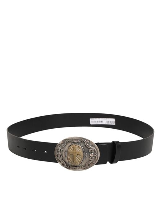 Dolce & Gabbana Black Leather Belt Ornate Buckle for men