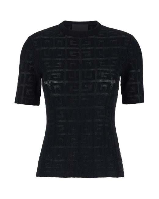 Givenchy Black Crewneck T-Shirt With All-Over 4G Logo