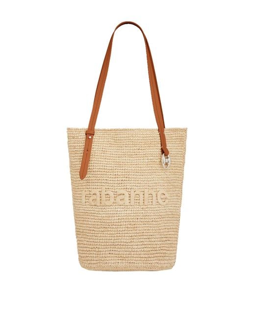 Rabanne Natural Logo Embroidered Woven Bucket Bag