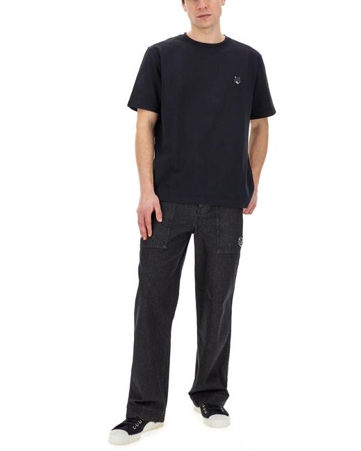 Maison Kitsuné Black T-Shirt With Fox Patch for men