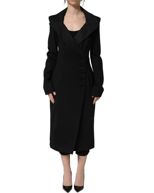 Dolce & Gabbana Black Nylon Double Breasted Coat Jacket Silk Elastane Polyester Clothing