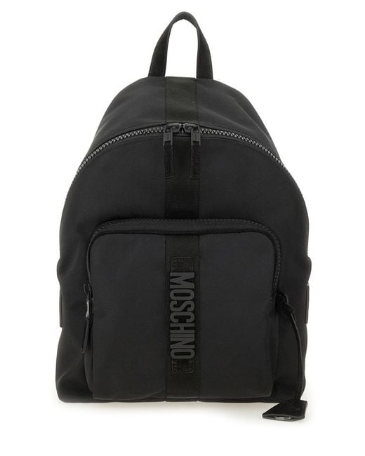 Moschino Black Logo Backpack Polyester Backpacks for men