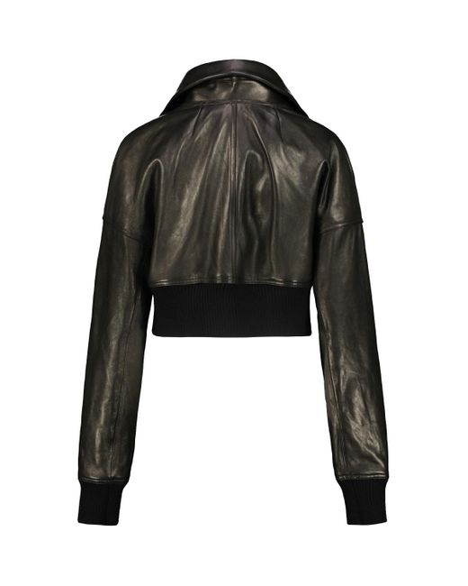 Rick Owens Black Cropped Padded Leather Jacket
