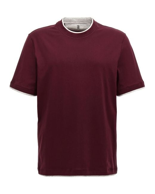 Brunello Cucinelli Red Double Layer T-Shirt for men