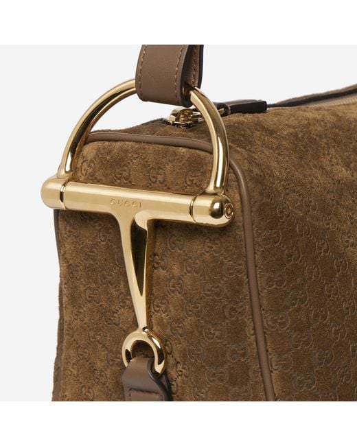 Gucci Brown Half Horsebit Shoulder Bag Suede Handbags