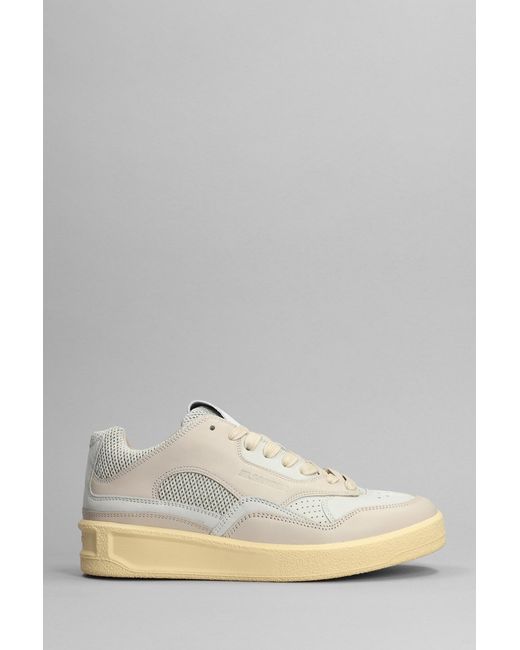 Jil Sander White Sneakers In Grey Leather