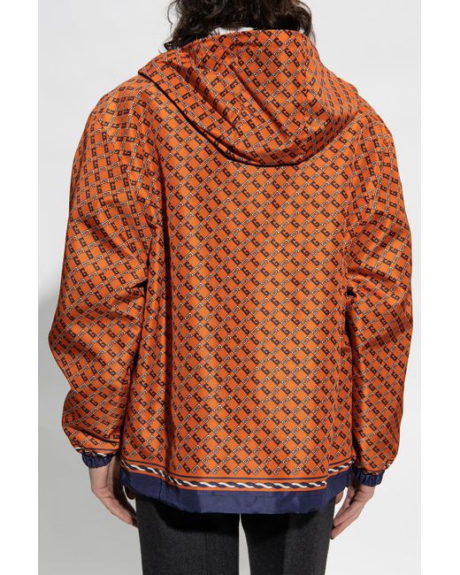 Gucci Orange Nylon Zip Jacket With Geometric G Print for men