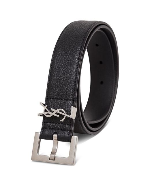 Saint Laurent Black Leather Belt With Logo Buckle for men