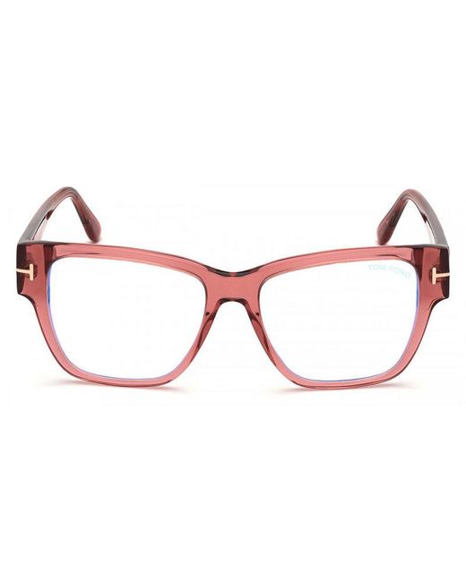 Tom Ford Red Eyeglasses Square Full Rim, Shiny Frame And Clear--Light Block Lenses Lens Ft5745-B001