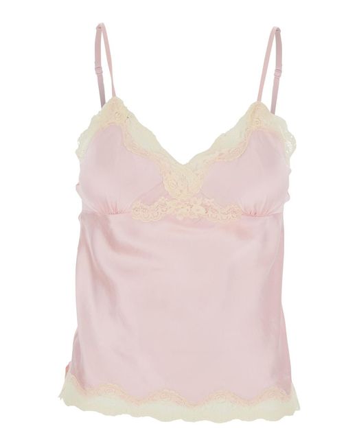 Gold Hawk Pink V-Neck Top With Lace Details