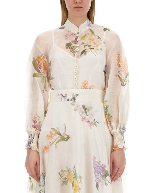Zimmermann Natural Blouse With Floral Pattern