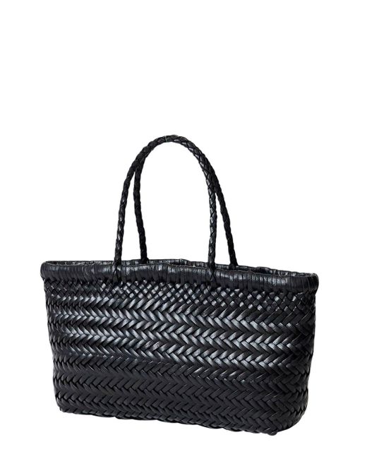 Dragon Diffusion Black Flat Gora Mini Shoulder Bag With Two Top Handles And Interwoven Design