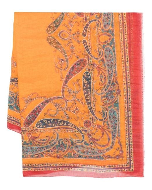Etro Orange Printed Scarf Modal