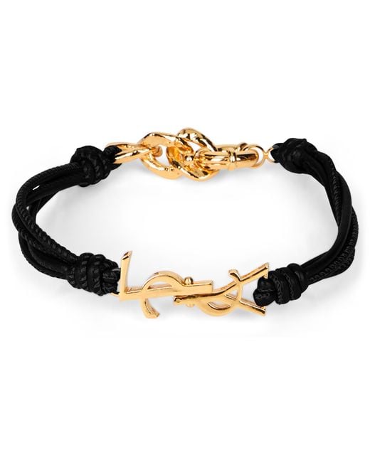 Saint Laurent Black Leather Bracelet With Logo Bracelets