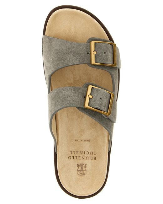 Brunello Cucinelli Gray Calfskin Slides Shoe for men